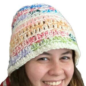 BUCKET Beanie HAT Multicolored Rainbow Handmade Crochet UNISEX 1 Size Fits Most